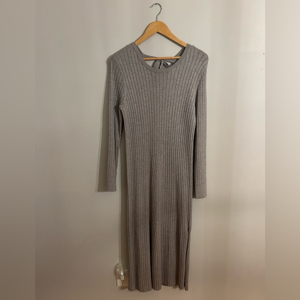Wayf Taupe Ribbed Long Sleeve Dress
